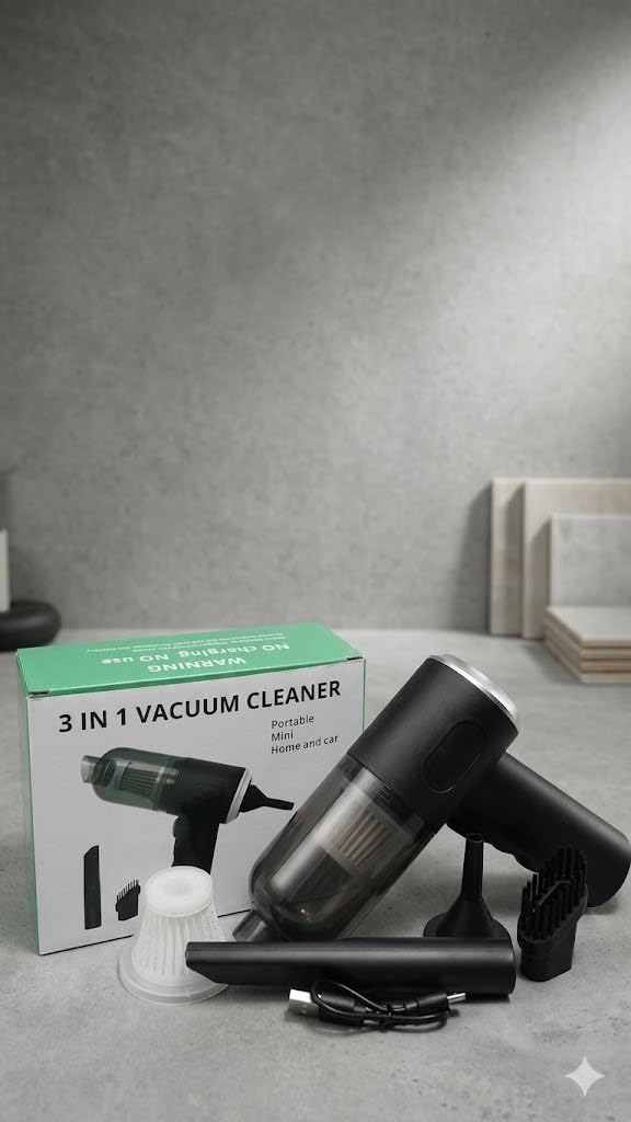 3-in-1 Portable Handheld Vacuum Cleaner – Cordless USB Rechargeable Car Vacuum with Powerful Suction
