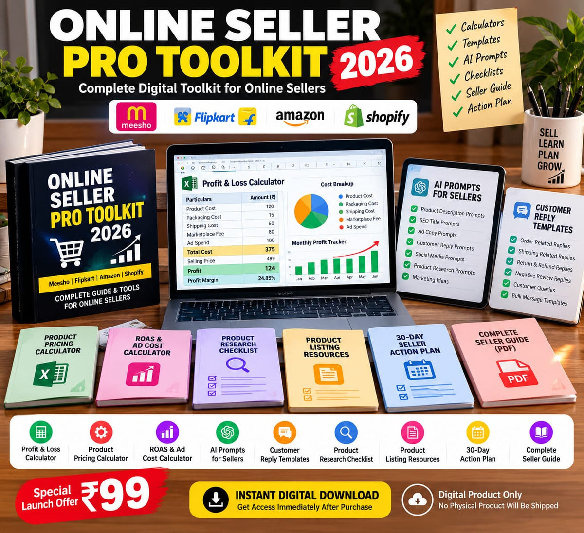 🛍️ ONLINE SELLER PRO TOOLKIT – 2026 Meesho • Flipkart • Amazon • Shopify Sellers ke liye Complete Toolkit