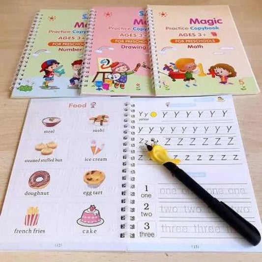 Magic Practice Copybook Set for Kids – 4 Books + 10 Refills + Pen