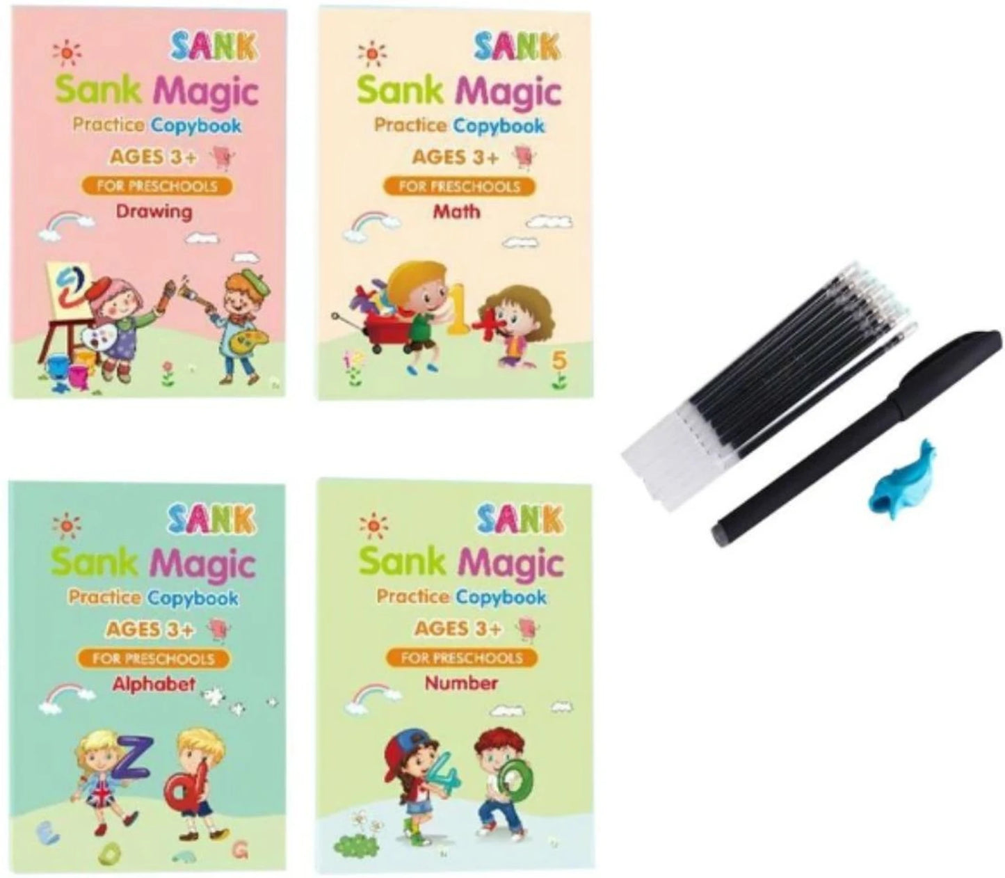 Magic Practice Copybook Set for Kids – 4 Books + 10 Refills + Pen