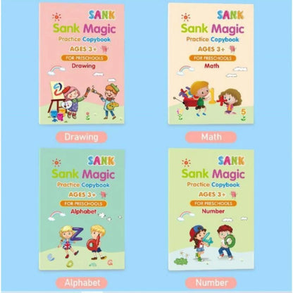 Magic Practice Copybook Set for Kids – 4 Books + 10 Refills + Pen
